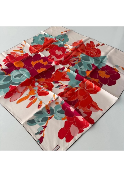 Belli Saf Twill İpek Eşarp Yeni Sezon Sura İpek Pkx0904-46384 Çok Renkli