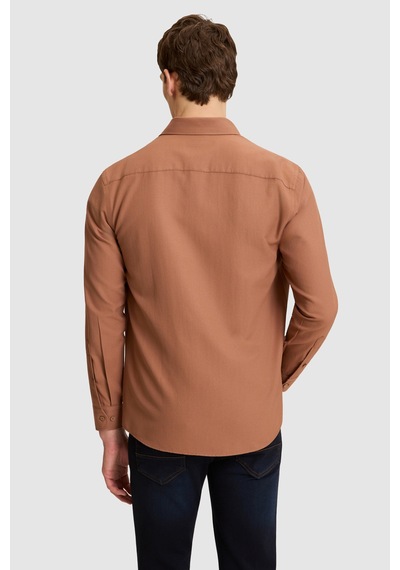 U.S. Polo Assn. Erkek Açık Kahverengi Slim Fit Uzun Kollu Basic Gömlek 50324708-vr134 Kakao