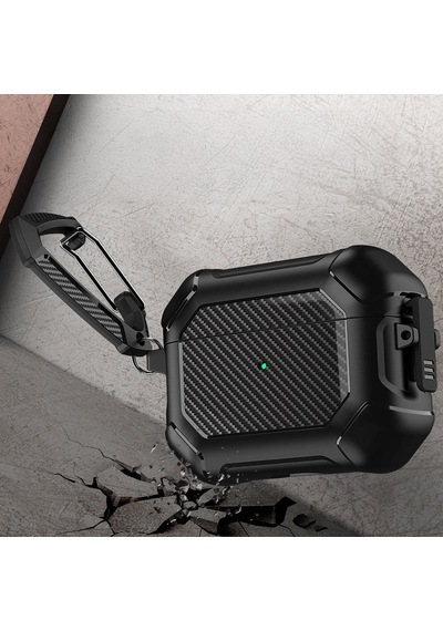 Apple Uyumlu AirPods Pro 3. Nesil İle Kılıf Kilitli Armor Tank Karbon Detaylı Difu Case Yeşil