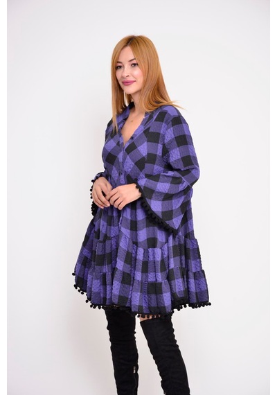 Park Moda Ekose Midi Elbise Mor