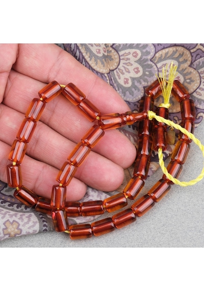 Omari Ateş Kehribar Yumuşak Kesme Kesim Oturtma İmameli Sistemli 7.5x11mm Tesbih