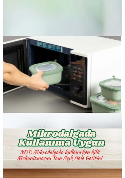 6'lı Mikrodalga Ve Difriz Kullanımına Uygun Vakumlu Sızdırmaz Saklama Kabı Seti 2x 600-1100-1800 Ml Yeşil