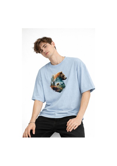 Misa Tahtakale Bear2 - Oversize Tişört Bebek Mavisi Çok Renkli