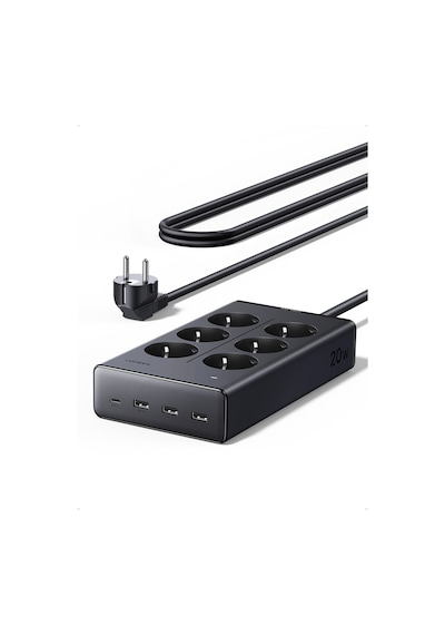 Ugreen 6 Lı Akım Korumalı Grup Priz, 20w Usb-c, Usb-a Çıkışlı Şarj İstasyonu, 1.5 M Kablolu, 75141 1,5 m