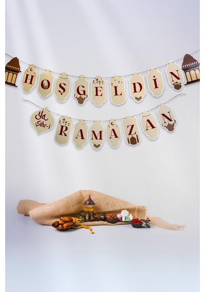 Hoşgeldin Ya Şehr-i Ramazan Flama Duvar Süsü Ramazan Süsü Hasır İp İle Gönderilmektedir Karışık Renkli