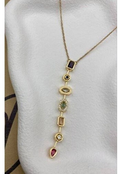 Stainless Steel Çelik Kolye Gold 7 Element Dekolte Y Kolye