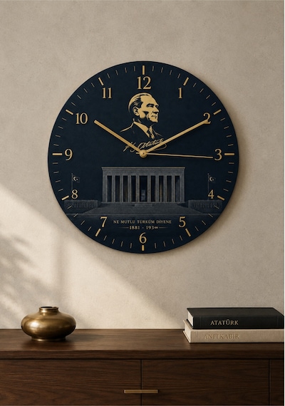 AA Shop Atatürk Temalı Baskılı Dekoratif Baskılı Ahşap Duvar Saati Sessiz Akar Mekanizmalı 811 Çoklu Renkli