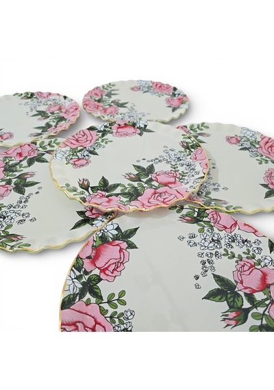 Sudedi Home Roseline Gerçek Altın Yaldızlı 26 Cm Cam Servis Tabağı 6 Adet Çok Renkli