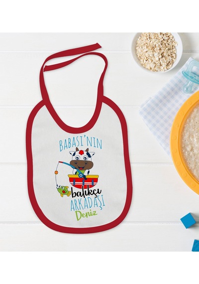 BK Kids Kişiye Özel Babasının Balıkçı Arkadaşı Tasarımlı Kırmızı