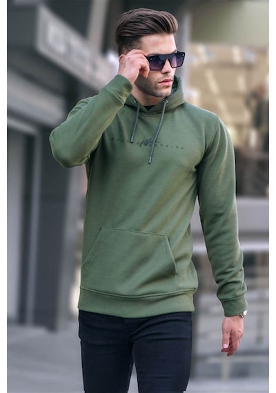 Madmext Haki Yeşili Kapüşonlu Basic Sweatshirt 6014 Haki Yeşili