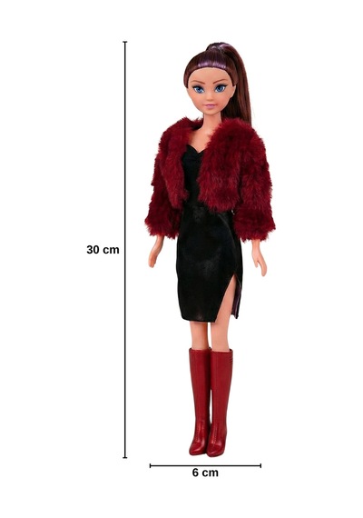 Oyuncak Bebek - Beyaz Kürklü Montlu Ve Çizmeli Moda Bebeği 30 Cm - Tarz Giyim Serisi Bordo