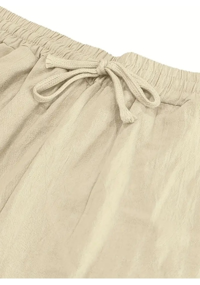 Erkek Relaxed Fıt Pamuklu Keten Pantolon Vizon Erkek Relaxed Fıt Pamuklu Keten Pantolon Vizon
