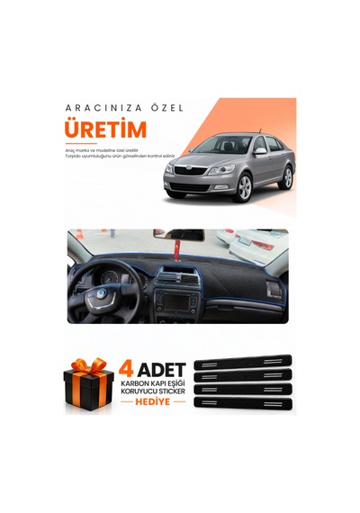 Skoda Octavia 2009-2012 Uyumlu Torpido Koruma Örtüsü Oto Kılıfı - Siyah Mavi