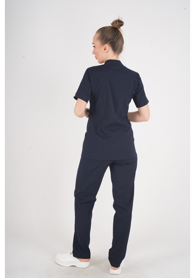 Aylu Model Soft Likra Lacivert Doktor Hemşire Hastane Scrubs Üniforma Takımı Lacivert