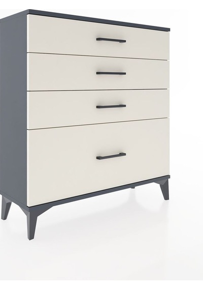 Arges Şifonyer 4 Çekmeceli 88x30x96 Antrasit-aytaşı Antrasit