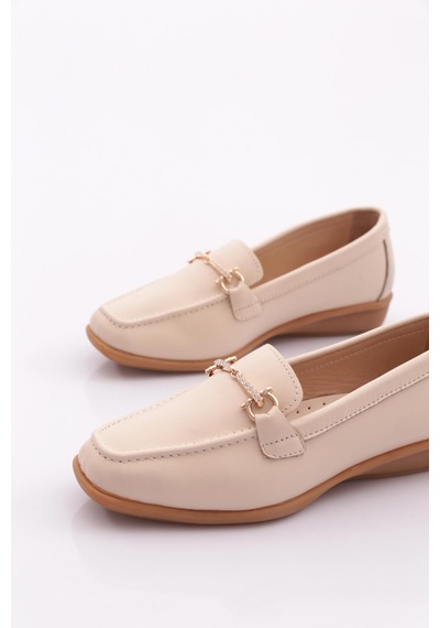 Dgn 3102 Kadın Aksesuarlı Loafer Ayakkabı Bej Napa