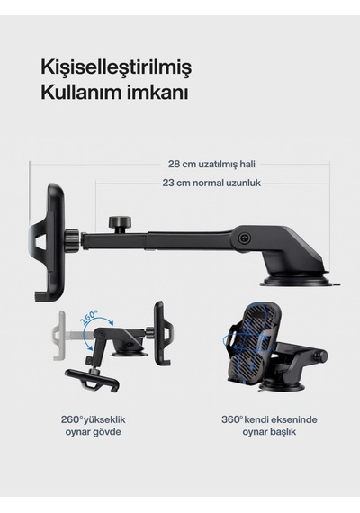 Araç İçi Cam Vantuzlu Telefon Tutucu Teleskopik 360 Dönebilen Oto Telefon Tutacağı Diğer