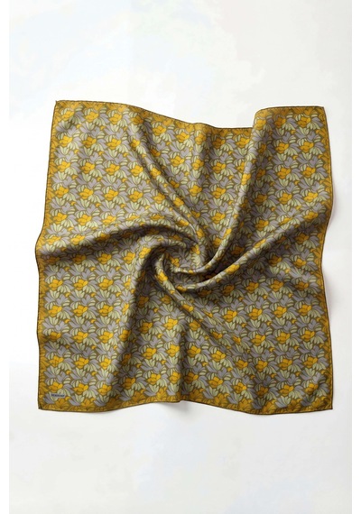 Silk Home Soft Eşarp Floral Line Çimen Yeşili 90x90 Çok Renkli