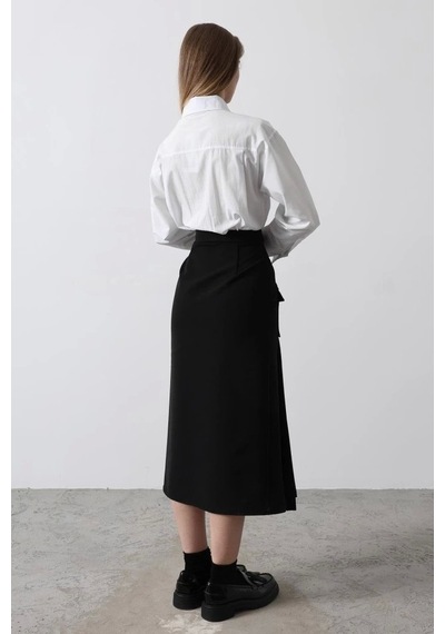Defymoda Pileli Kontrast Gömlek Elbise - Beyaz Beyaz