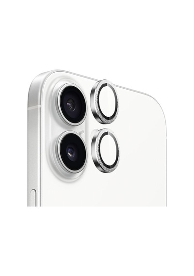 Blueo Apple Uyumlu   iPhone 16 Ve 16 Plus Gümüş Taşlı Metal Frame Aplikat