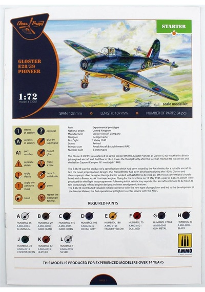 1/72 Gloster E28-39 Öncü Taarruz Jeti Plastik Model Kiti, Clear Prop Models 72007