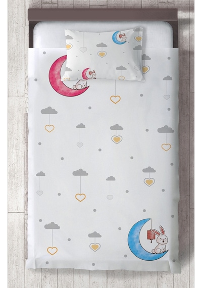 Mekta Home Bebek Ve Çocuk Odası Renkli Ay Ve Tavşan Desenli Yatak Örtüsü