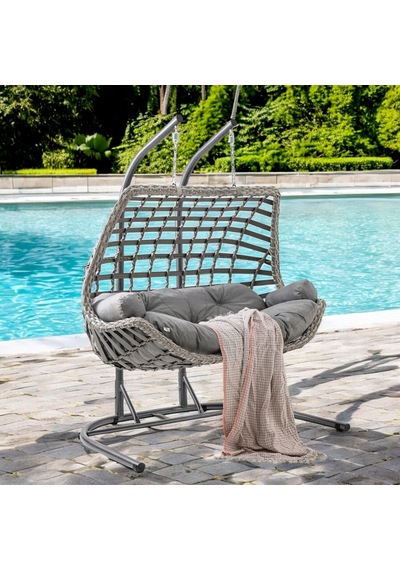 Cunda Çiftli Rattan Bahçe Salıncağı Rehome Balkon Salıncağı Gri