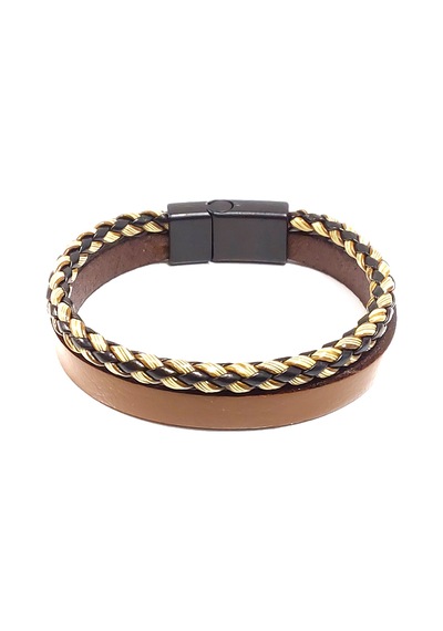 Imperial Knot Gold Örgü Detaylı Hakiki Deri Erkek Bileklik-1373 Antrasit