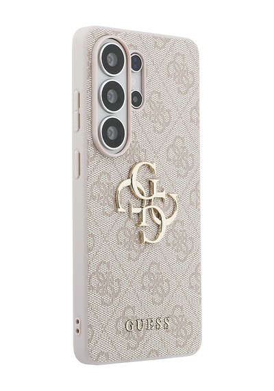 Galaxy S26 Ultra Uyumlu Kılıf Guess Lisanslı Pu Deri Büyük Metal Logo Dizaynlı Kapak Pembe