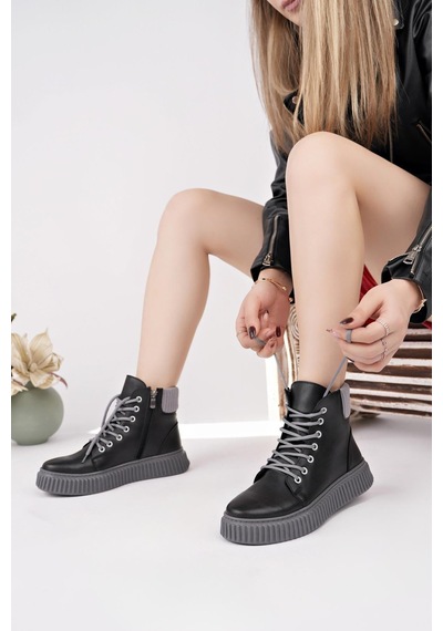 Nesilshoes Nesil Shoes Ermod 401 Siyah Gri Kadın Postal Bot