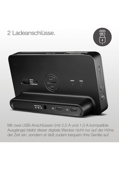 Braun Dijital Çalar Saat, Lcd Ekranlı, Diğer Cihazları Şarj Etmek İçin 2 X Usb-c Bağlantısı, Saat Ve Tarih Gös