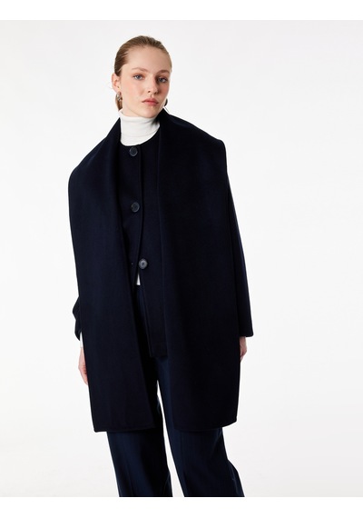 Koton Uzun Kollu Düğmeli Cepli Şal Yaka Mevsimlik Ceket Lacivert 6wak00441ew