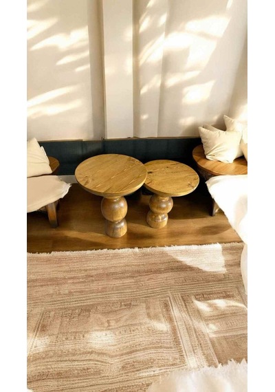 Simillo Masif Ahşap Yan Sehpa Seti 2 Li Koyu Ceviz Renkli Doğal Zigon Ve Fiskos Sehpa - Side Table Koyu Ceviz