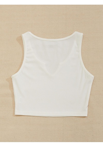 Liona V Yaka Beyaz Renk Fitilli Crop Top Bluz