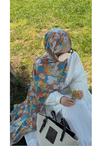 Qalortex Scarf Pamuklu Garden Desen Şal-orange