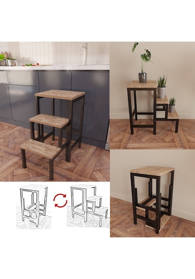 Yüceer Home Çok Amaçlı Katlanır Merdiven Çiçeklik Görseli Tabure