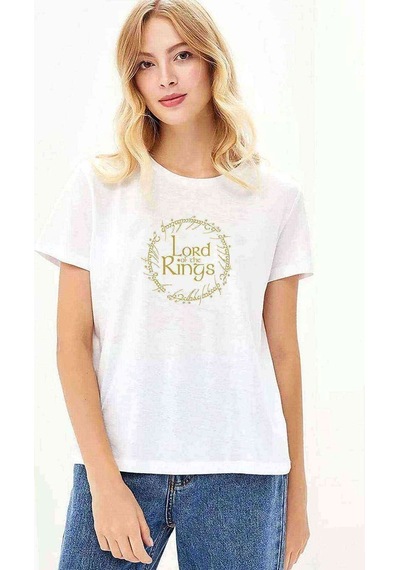 Lord Of The Rings Circle Gold Baskılı Beyaz Kadın Tshirt