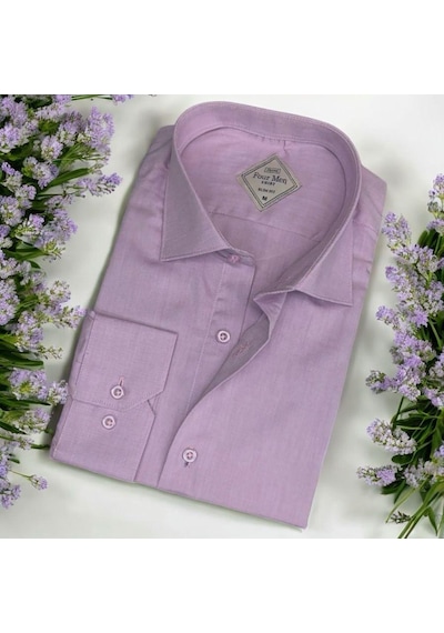Pamuklu Pembe Uzun Kollu Erkek Gömlek Slim Fit Kalıp -9801 Pembe