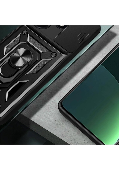 Goocamp İnfinix Hot 30i Kılıf Magnetik Standlı Kamera Korumalı Sürgülü Vega Kapak - Mavi
