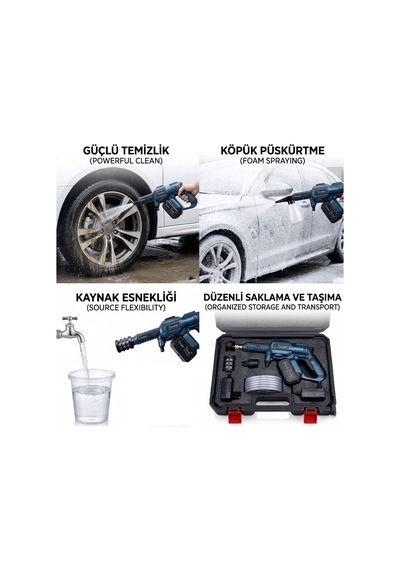 Carstar Cr-25709 Yüksek Basınçlı Oto Yıkama Makinesi Şarjlı Araç Yıkama