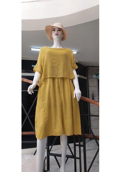 Eren Style İtalyan Müslin Keteni Üstü File Bluzlu Astarlı Tek Parça Elbise Hardal Sarısı Hardal Eren Style İtalyan Müslin Keteni Üstü File Bluzlu Astarlı Tek Parça Elbise Hardal Sarısı Hardal