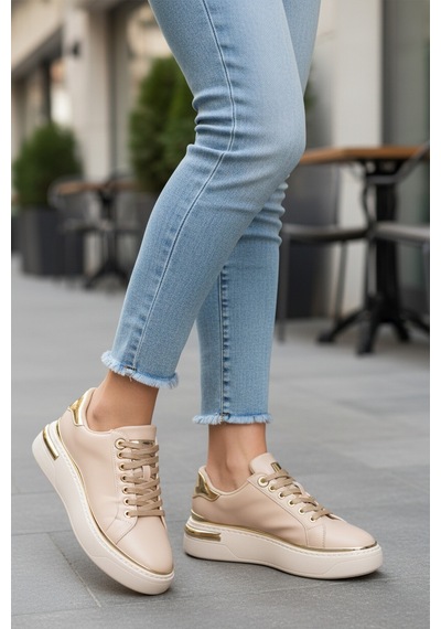 Bej Bağcıklı Hafif Kadın Sneaker Lady 029 Z Bej