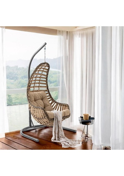Datça Tekli Rattan Bahçe Balkon Salıncağı Açık Kahve Diğer