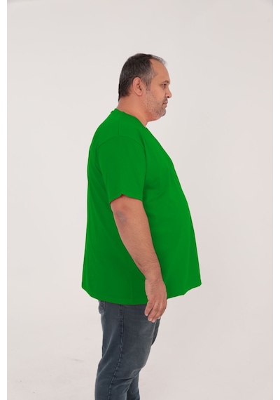 Big Nona Erkek Büyük Beden Unisex T-shirt V Yaka Koyu Yeşil
