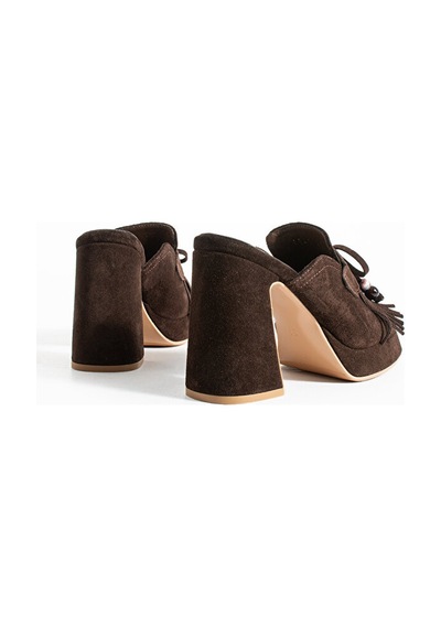Dericia Shoes Summery Hakiki Deri Süet Kadın Yüksek Topuklu Terlik Kahverengi