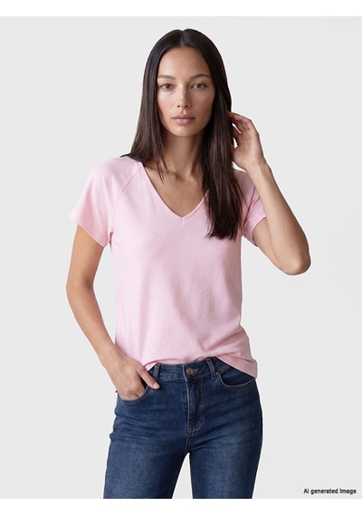 Lcw Everyday Pembe V Yaka %100 Pamuklu Kadın Tişört