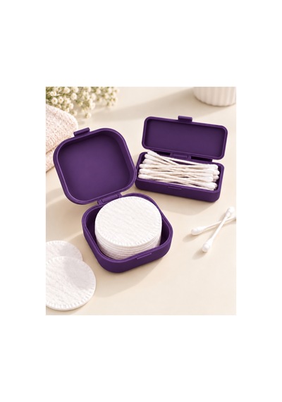 Kulak Çubuğu Ve Pamuk Seyahat Kabı 3d Baskı Taşınabilir Hijyenik Organizer Mor