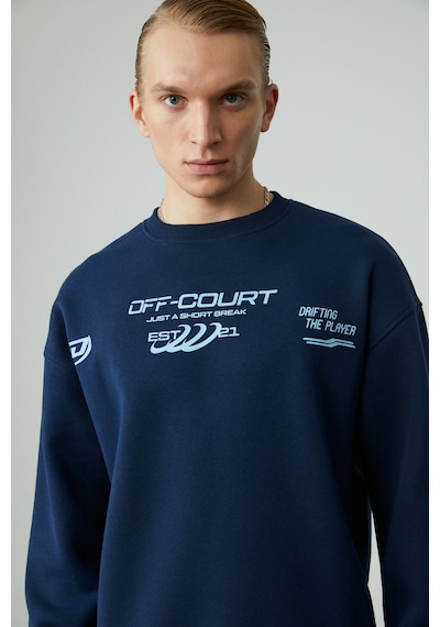 Grımelange CASSY Erkek Organik Pamuklu Yumuşacık Baskı Detaylı Lacivert Sweatshirt