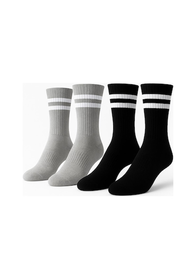 Plus Scorpion Erkek Spor Çorap 2 Lü Set Pamuklu, Esnek, Çizgili Model Siyah Gri Gri - Siyah