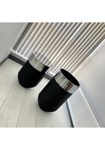 Dekoratif Gümüş Darbuka Siyah Saksı 70 Cm+Sehpa 60 Cm (Ikili Set)
